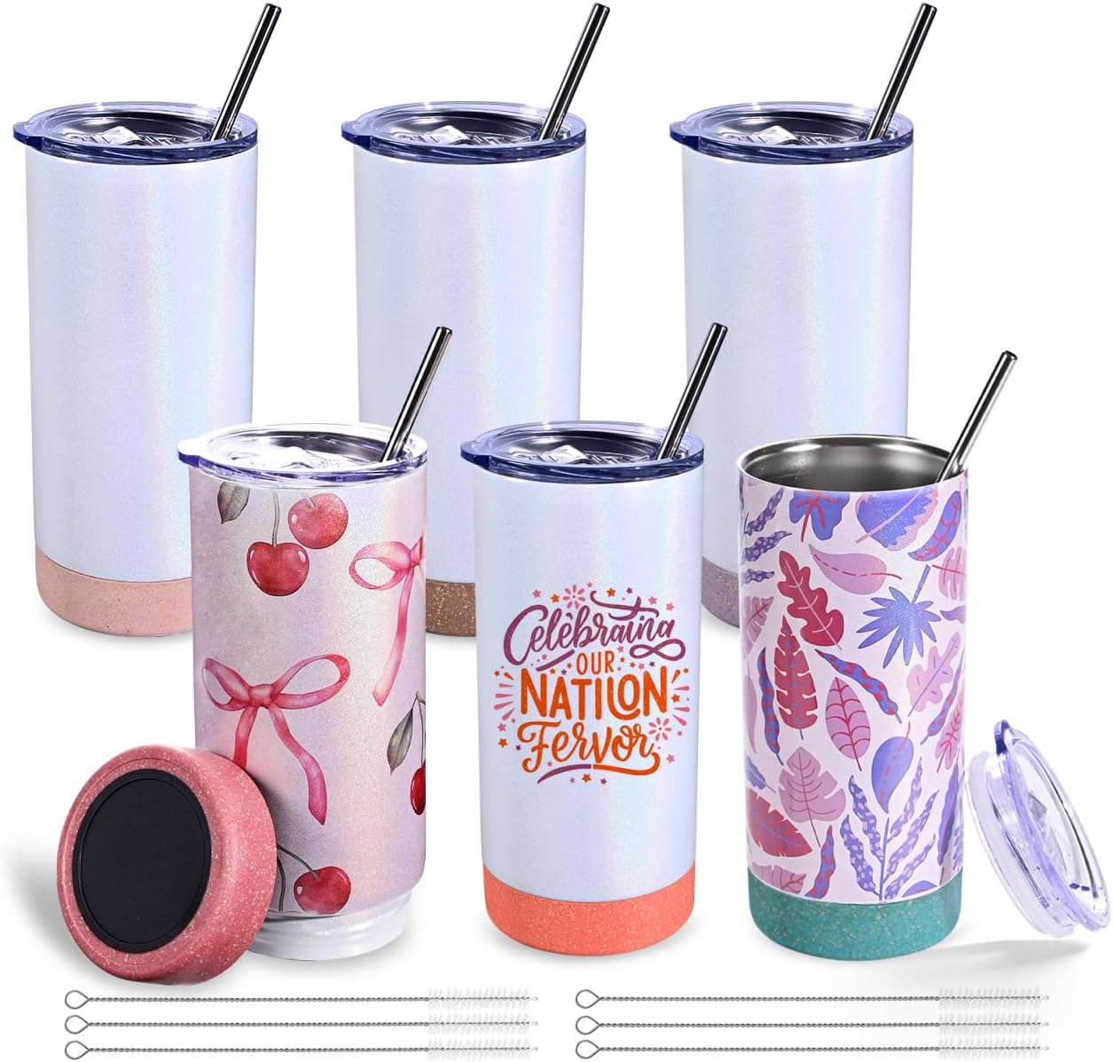 PlanetFlame 17 oz insulated sublimation tumblers, 6-pack glitter white